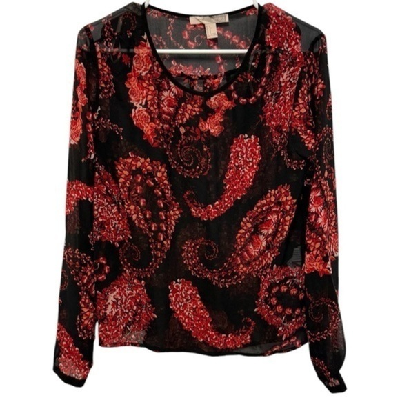 Forever 21 Womens Black Sheer Long Sleeve Paisley Print Blouse Size Small - Picture 1 of 3